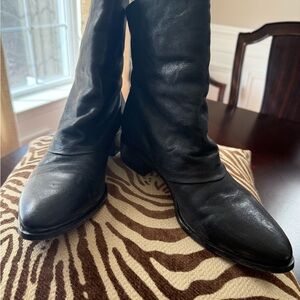 Moma Black Leather Mid-Calf Ankle Boots